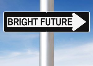 A direction sign syaing 'bright future'